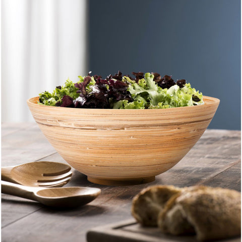 Set of 4: Large Serving and Salad Bowl with Servers and Bamboo